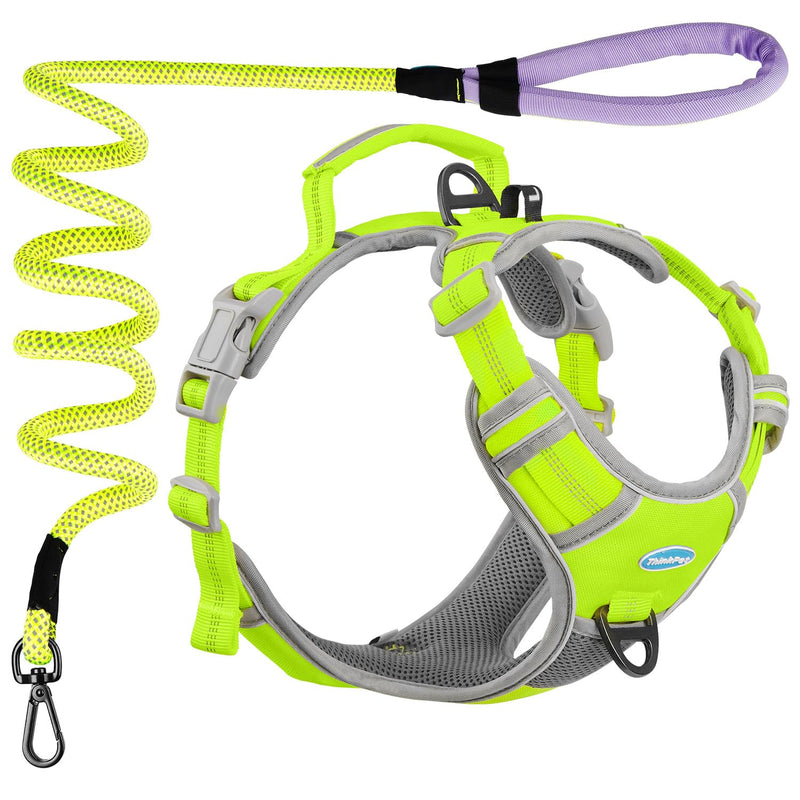 ThinkPet No Pull Harness Set Breathable Sport Harness with Handle - Reflective Padded Dog Safety Vest with Reflective Neon Dog Leash S Harness Leash Pack Green Small (Pack of 1) - PawsPlanet Australia