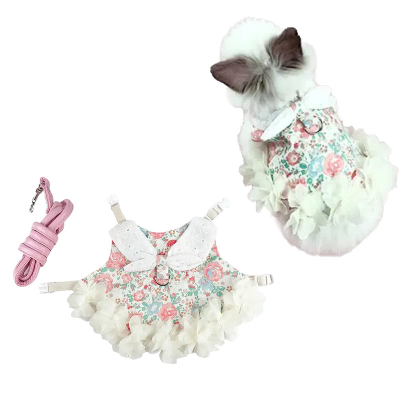Bunny Rabbit Ferret Harness and Leash Set, Bunny Clothes for Rabbits, Small Animal Guinea Pig Dress Clothes for Kitten Ferret Chihuahua Puppy Mini Dog and Small Animals Harnesses (S, Flower) S - PawsPlanet Australia