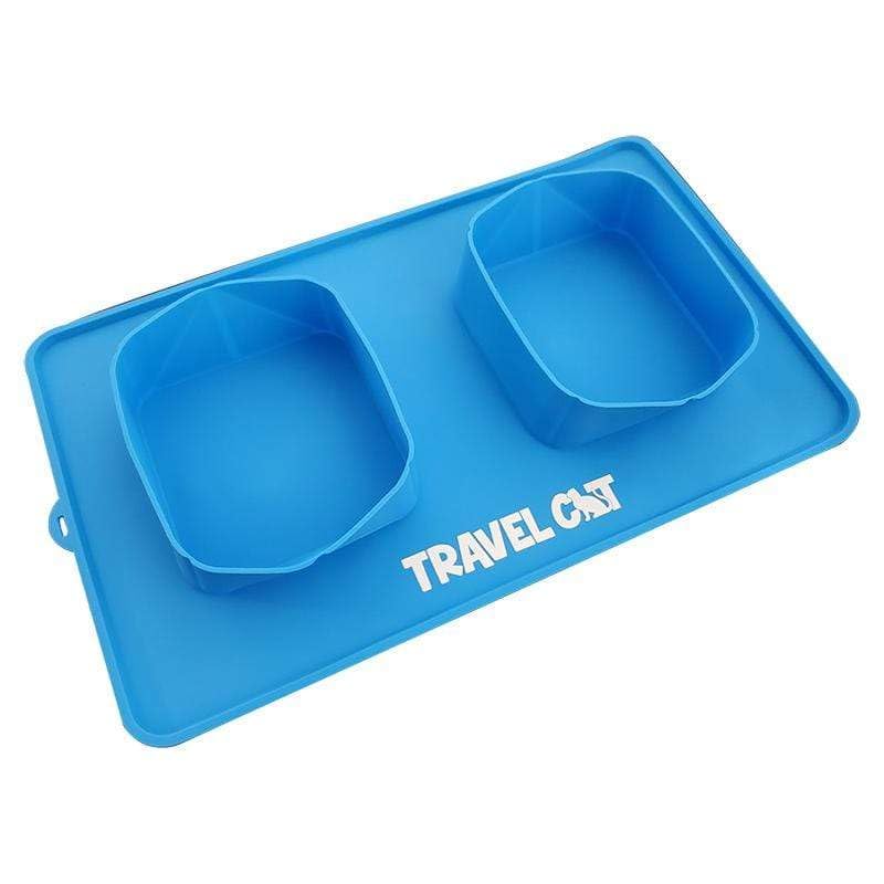 Travel Cat Collapsible Food and Water Bowl - 2 in 1 Blue Portable Pet Skid Mate Cat Bowl with No-Spill and Non-Skid Foldable Silicone Mat - Portable Pet Feeder for Traveling, Camping, Hiking with Cat - PawsPlanet Australia