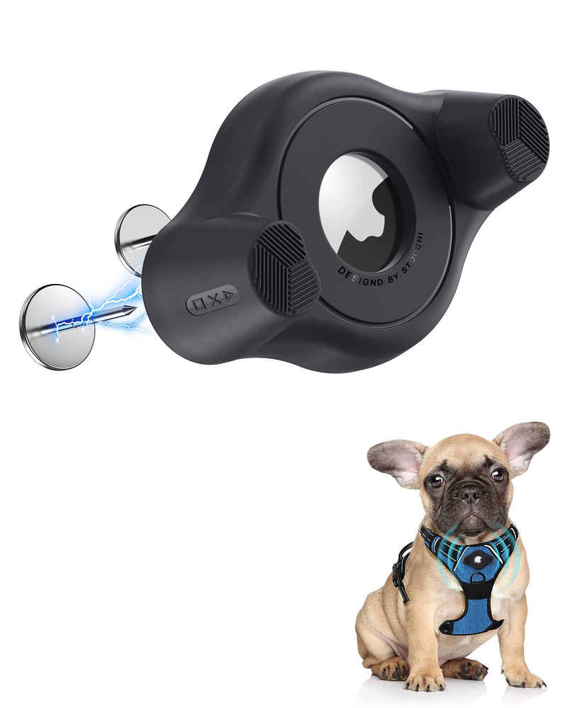 AirTag Holder Fit All Dog Collars Harness, Stouchi Innovative Style Protective AirTag Case with Pins Fixing Buckle for iPhone, AirTag Pet, Dog and Cat AirTag Mount Black-1 Pack - PawsPlanet Australia