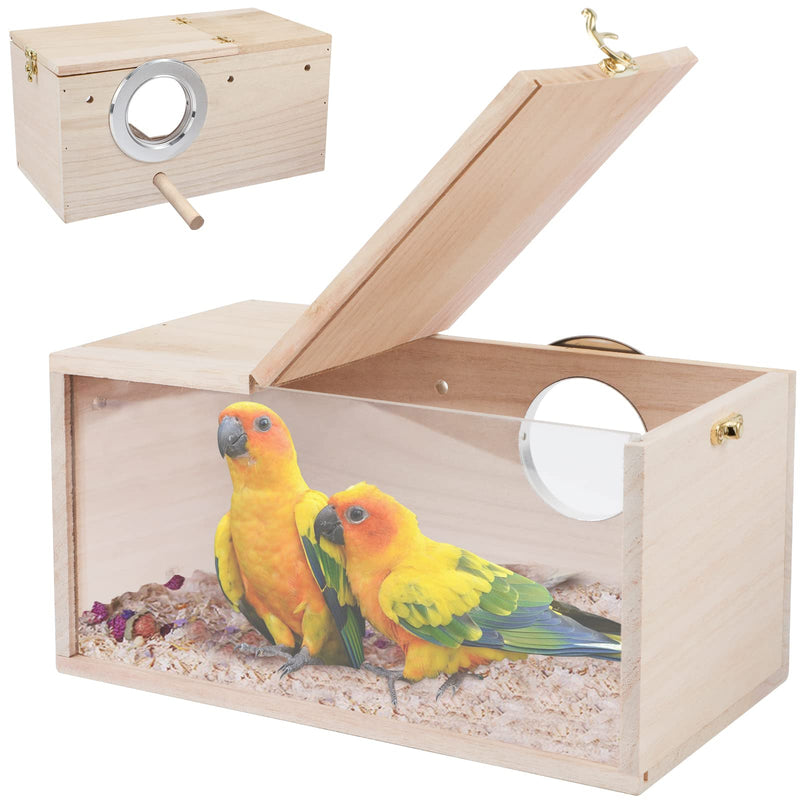 Rypet Parakeet Nesting Box Transparent Design, Thwartwise Bird Nest Breeding Box with Perch Wood Bird Cage House for Cockatiel Lovebirds Budgie Finch Parrotlets Canary M Medium Thwartwise Bird Nest Box - PawsPlanet Australia
