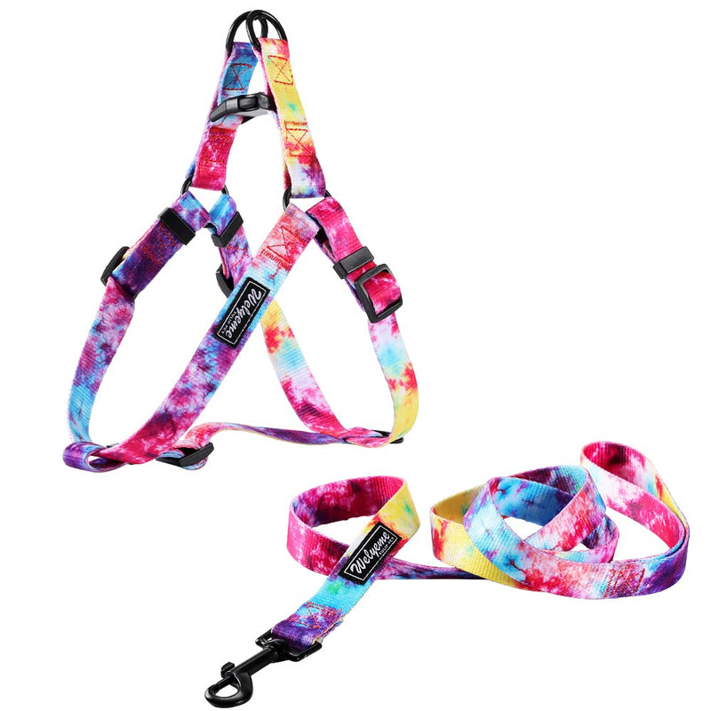 Tie Dye No Pull Dog Harness and Leash Set for Small Medium Large Dogs, Rainbow Dog Harness Small(13''-16.5'') Pink - PawsPlanet Australia