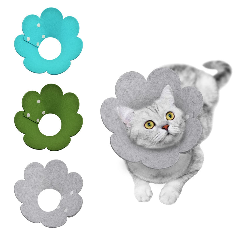 Cat Recovery Collar, 3 PCS Adjustable Flower Cat Cone Collar Soft Pet Cone Recovery Collar with Sun Flower Shape for Cats Kitten Puppies, Blue-Green, Olive Green and Gray Light Color - PawsPlanet Australia