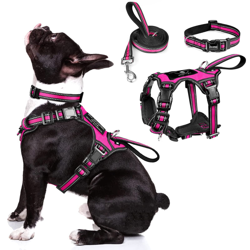 WINSEE Pet Harness Collar and Leash Set, All-in-one Reflective Dog Harness No Pull with Adjustable Buckles for Puppies, Small, Medium, Large, and Extra-Large Dogs (Medium, Rosy) - PawsPlanet Australia