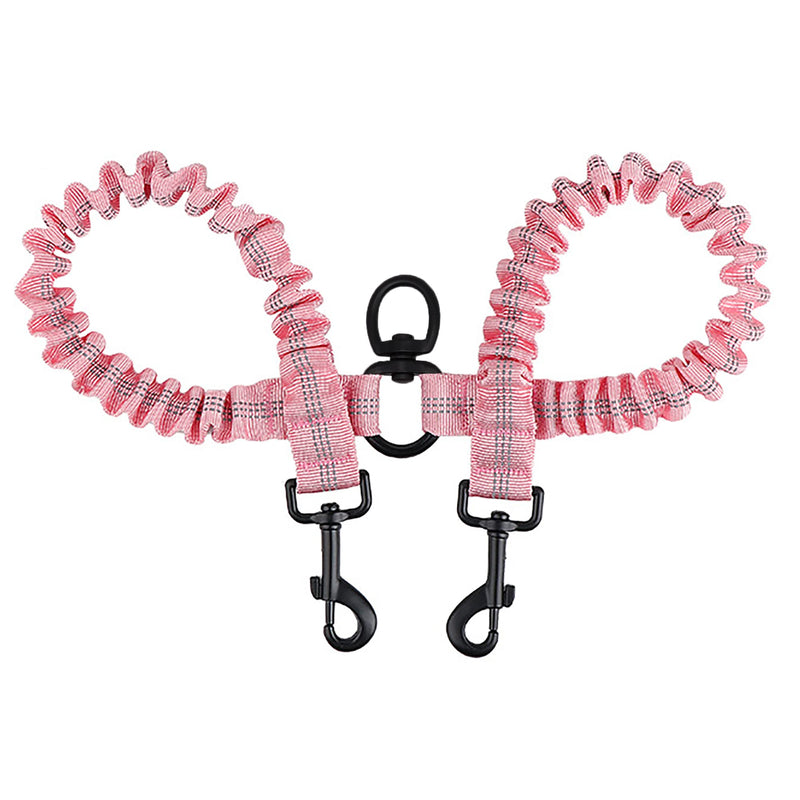 Pet Double Dog Leash, Comfortable Shock Absorbing Reflective Bungee Lead Walk 2 Dogs with Ease, 360° Swivel No Tangle Double Dog Walking &Training Leash, Dual Dog Leash Accessory (Pink) Pink - PawsPlanet Australia