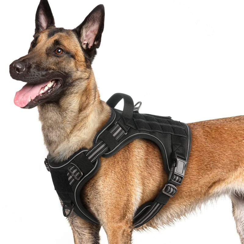 rabbitgoo Dog Harness for Large Dogs No Pull, Tactical Service Dog Vest with Molle and Control Handle, Adjustable and Reflective Military Pet Harness for Easy Walking and Training, Black, L - PawsPlanet Australia