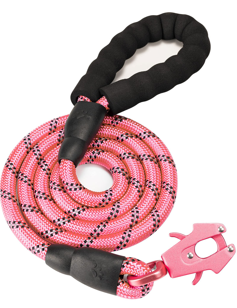GEIT 2/4/5/6FT Dog Leash, Heavy Duty Rope Leashes, Reflective Nylon Pet Lead with Aluminum Quick Release/Locking Tactical Frog Clip for Small Medium and Large Dogs, Pink, 1/2 inch 1/2'' x 5 FT (18~120 lbs.) - PawsPlanet Australia