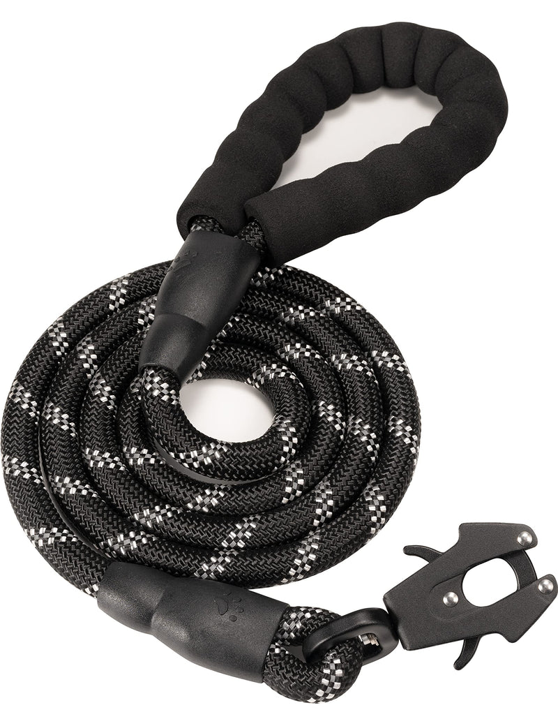 2/4/5/6FT Dog Leash, Heavy Duty Dog Rope Leash, Reflective Nylon Pet Leash with Aluminum Quick Release/Locking Tactical Frog Clip for Small Medium and Large Dogs 1/2'' x 5 FT (18~120 lbs.) Black - PawsPlanet Australia