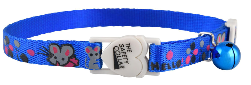 Jeffers Pet Cat Collar with Bell – Durable Breakaway Plastic Buckle Safety Collar for Kittens & Adult Cats, Adjustable Single-Ply Nylon, Indoor & Outdoor Use – Hello Mouse Design, Blue Hello Blue - PawsPlanet Australia