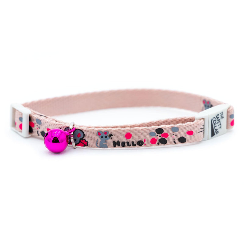 Jeffers Pet Cat Collar with Bell – Durable Breakaway Plastic Buckle Safety Collar for Kittens & Adult Cats, Adjustable Single-Ply Nylon, Indoor & Outdoor Use – Hello Mouse Design, Light Pink Hello Light Pink