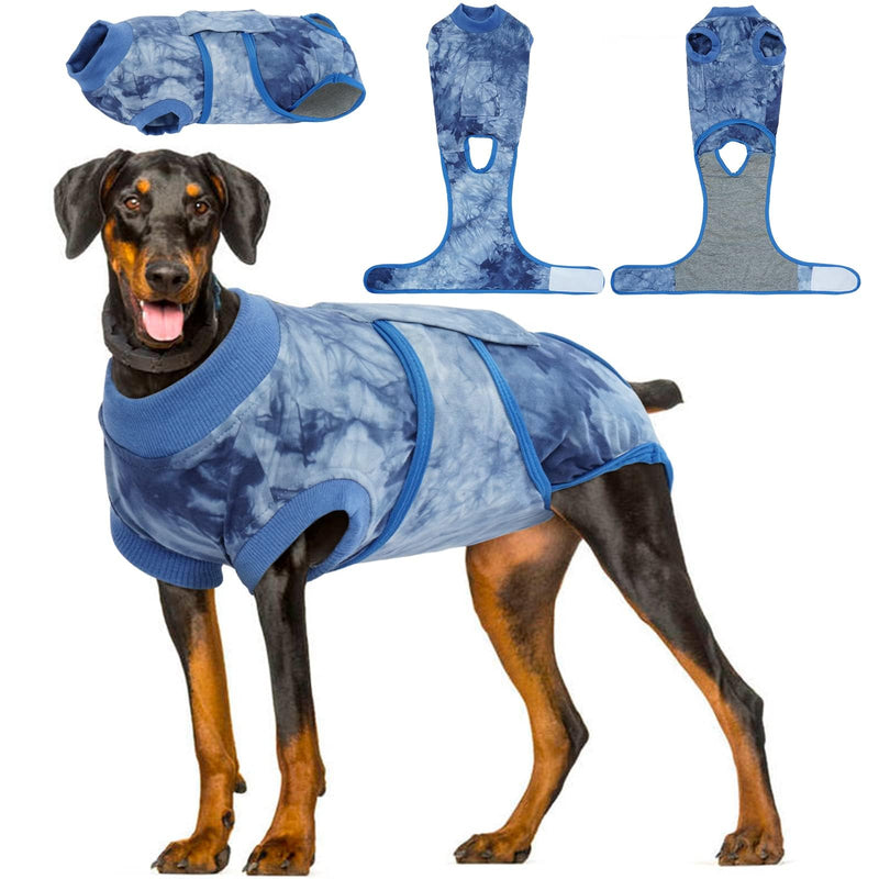 Kuoser Dog Surgery Recovery Suit, Anti Licking Pet Surgical Suit for Dogs Male Neuter, Female Dog Surgery Suit for Spay Subsititute E-Collar Cone, Dog Body Suits After Surgery Blue Tie Dye 2XL XX-Large (Back: 24.8" - 29.5"; Weight: 70+ LB) - PawsPlanet Australia