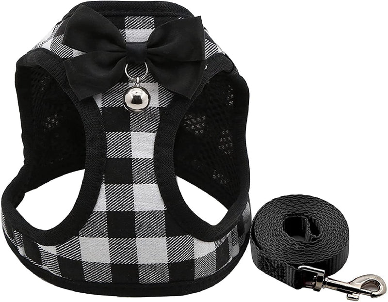 Catcat Walking Harness and Leash,Breathable Soft Kittens Vest for Cats Dogs, Escape Proof with Bell and Bow-Knot Decoration Christmas（Black and White，S） S Black and White - PawsPlanet Australia