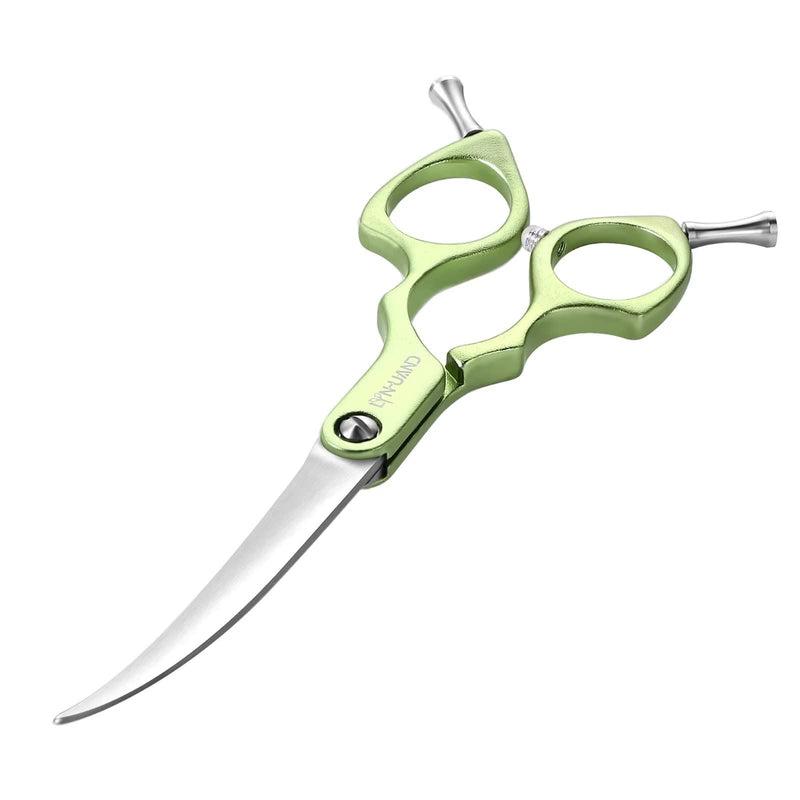 6.5" Curved Grooming Scissors for Dogs 440C Stainless Steel Professional Dog Grooming Scissors with Ultra-Light Aeronautical Aluminum Handle (Green-Curved) Green - PawsPlanet Australia