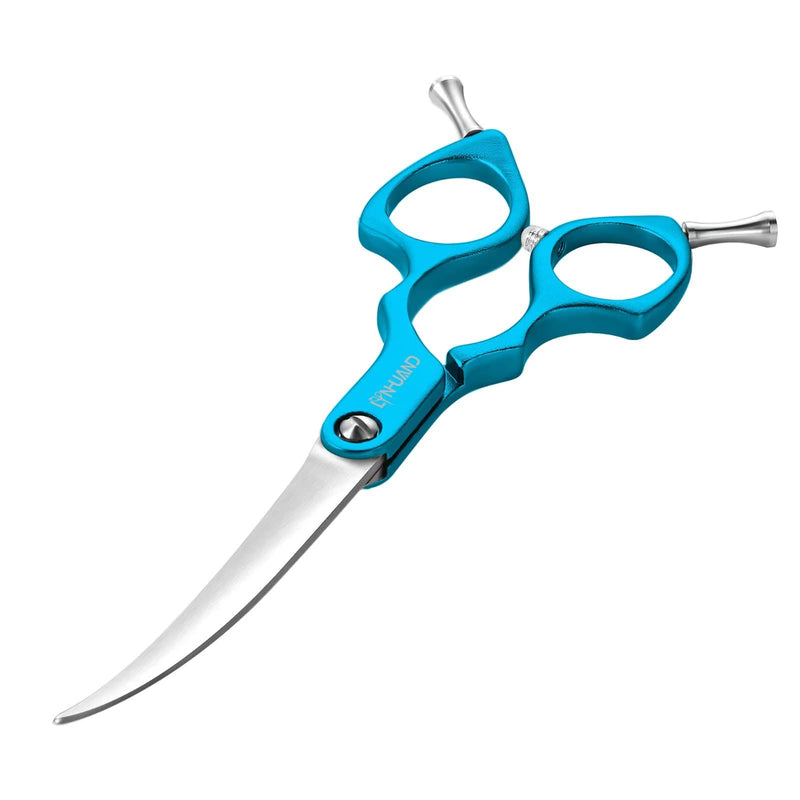 6.5" Curved Grooming Scissors for Dogs 440C Stainless Steel Professional Dog Grooming Scissors with Ultra-Light Aeronautical Aluminum Handle (Blue-Curved) Blue - PawsPlanet Australia