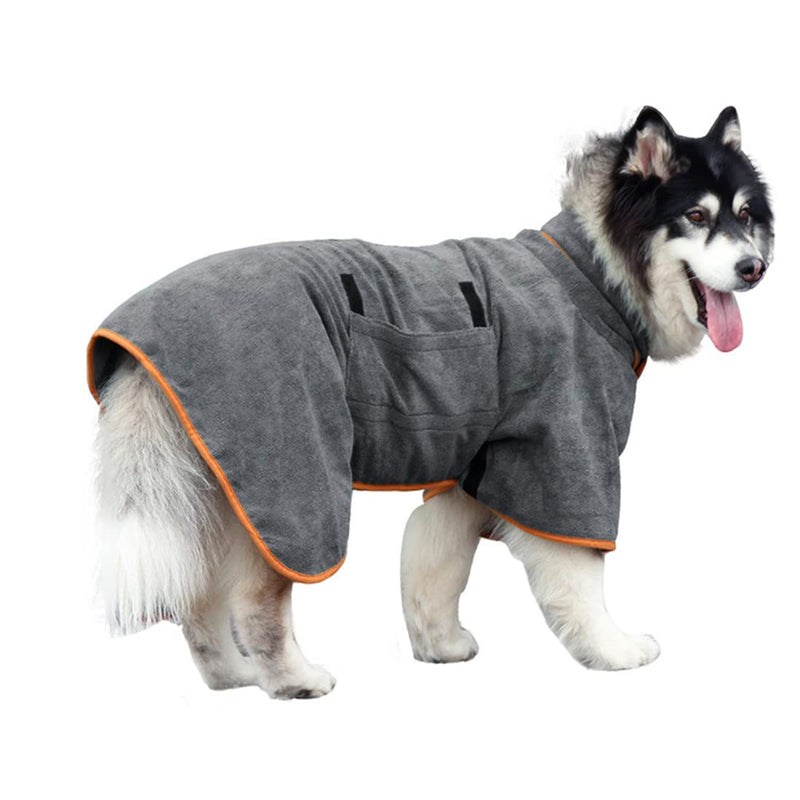 Dog Drying Coat Bathrobe Towel, Microfibre Material Fast Drying Super Absorbent Dog Bath Robe, Pet Quick Drying Moisture Absorbing with Adjustable Collar and Waist Small Grey - PawsPlanet Australia