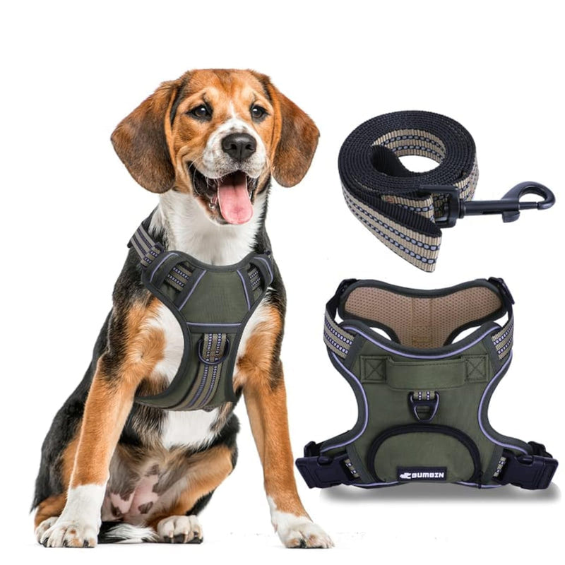 No Pull Dog Harness for Large Dogs, Adjustable No Choke Pet Vest with Dog Leash Fit Smart Reflective Pet Walking Harness for Training Easy Control Soft Handle Green L Army Green - PawsPlanet Australia