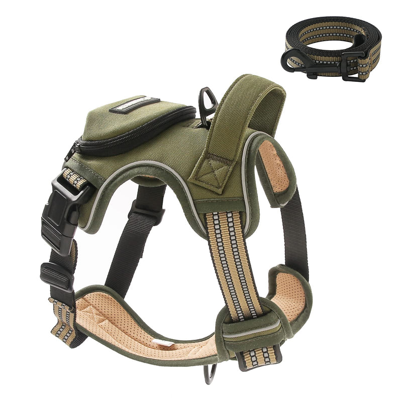 No Pull Dog Harness for Medium Dogs, Adjustable No Choke Pet Vest with Dog Leash Fit Smart Reflective Pet Walking Harness for Training Easy Control Soft Handle Green M Army Green - PawsPlanet Australia