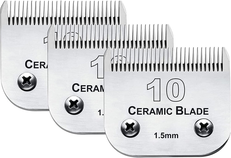 3 Pack 10 Blade Dog Grooming Replacement Blades Compatible with Andis Clippers/Oster A5/Wahl KM,Detachable Ceramic Blade & Stainless Steel Blade,Size-10, 1/16-Inch Cut Length (64315) 3pc 10:1/16''(1.5mm) - PawsPlanet Australia