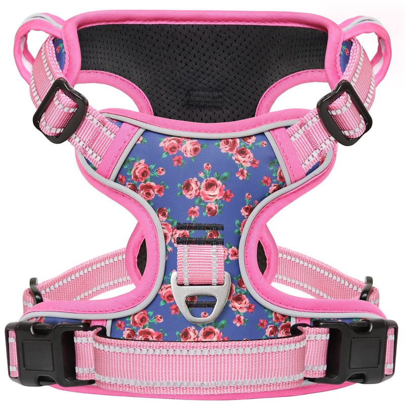 Timos No Pull Dog Harness,Reflective Oxford Adjustable No Choke Puppy Harness with Front & Back 2 Metal Leash Attachments, Soft Padded Outdoor Vest Harnesses with Easy Control Handle for Small Medium Large Dogs Small (Pack of 1) Pink Blue
