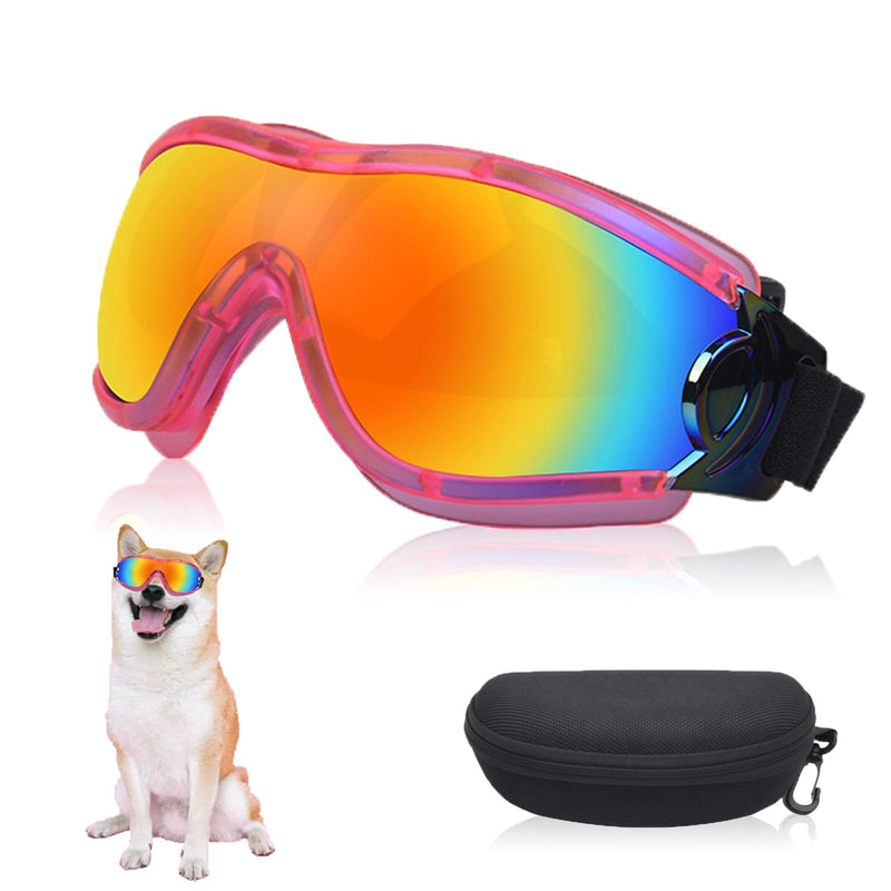 Dog Sunglasses Pet Goggles for Medium Large UV Protection Wind Protection Dust Protection Adjustable Strap Dog Glasses Suitable for Snow Beach Motorcycle Pink Frame Red Lenses - PawsPlanet Australia