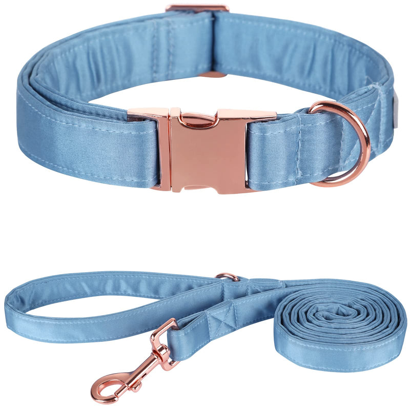 Lionet Paws Silk Dog Collar and Leash Set, Adjustable Comfortable Blue Dog Collar with Metal Buckle for Small Medium Large Dog Boy Girl Gift, Neck 13.5-22 Inches M - PawsPlanet Australia