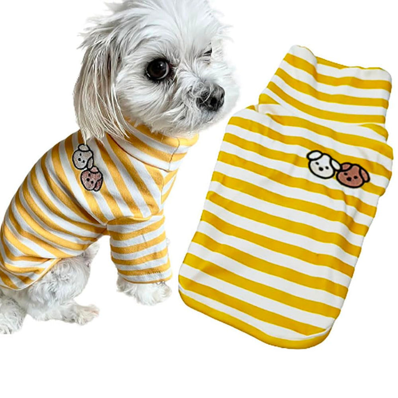 Turtleneck Dog Sweater Cute Doggie Embroidery Super Soft Dog Sweatshirt Dog Shirt Stretchy Striped Puppy Pullover for Cats Small Medium Large Dog(X-Large, Yellow Striped) X-Large - PawsPlanet Australia