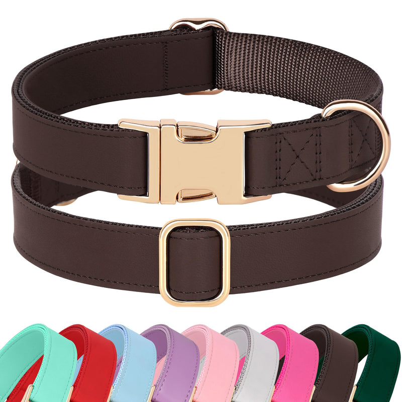 PET ARTIST PU Leather Dog Collar, Bright & Stylish Brown Dog Collar with Quick Release Gold Metal Buckle, Soft Nylon Padded Durable Pet Collars Adjustable for Small Dogs, Neck Fit 9-14" S: Fit 9-14" Neck(10-20 lbs)