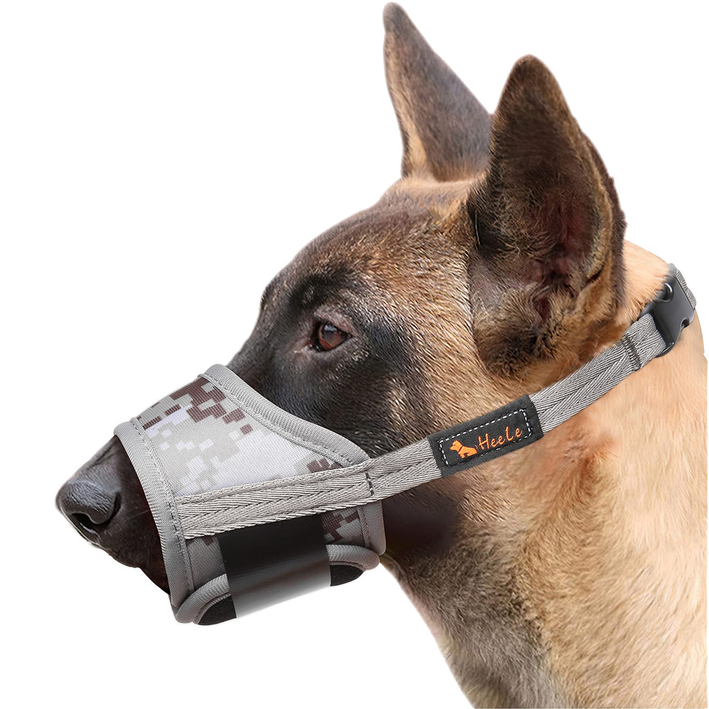 HEELE Dog Muzzle, Soft Breathable Camouflage Muzzles for Small Medium Large Dogs, Dog Mussel with Adjustable Straps, Prevent Biting Chewing and Barking XL Camouflage Square