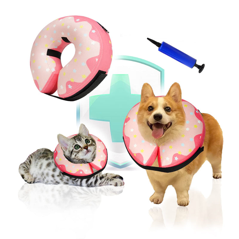 Protective Inflatable Dog Donut Collar Cone for Dogs & Cats-Soft Pet Recovery Dog Cone Alternative After Surgery-Comfortable Cute E-Collar Does not Impede Vision(Meidum Dogs) Pink Star S【Neck 9"-12"】 - PawsPlanet Australia