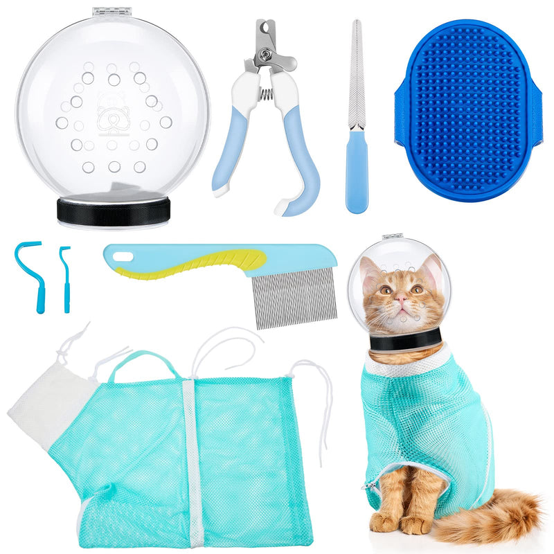 8 Pcs Cat Muzzle Set with Adjustable Cat Bathing Bag Breathable Clear Cat Muzzle Pet Grooming Brush Tick Remover Tool Nail Clipper Nail File for Pet Bathing Cleaning Trimming Grooming - PawsPlanet Australia