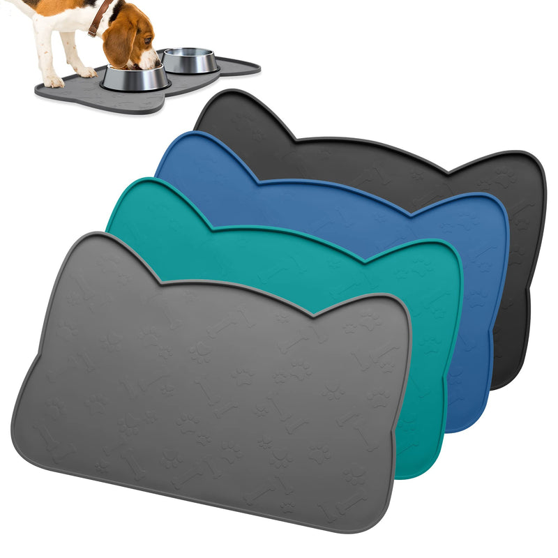 IYYI Cat Food Mat, Silicone Pet Food Mat for Floor, Waterproof Non Slip Pet Feeding Mat, Raised Edge Cat Bowl Mat to Stop Food Spills and Water Messes(Gray+M) Gray+M - PawsPlanet Australia