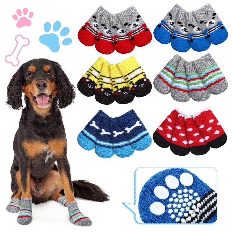 Sadnyy 24 Pcs Dog Socks for Small Medium Large Dogs Non Slip Pet Puppy Dog Socks Paw Protectors Outdoor Traction Control Socks for Hot Pavement Hardwood Floor Protection, 6 Styles(Small) - PawsPlanet Australia