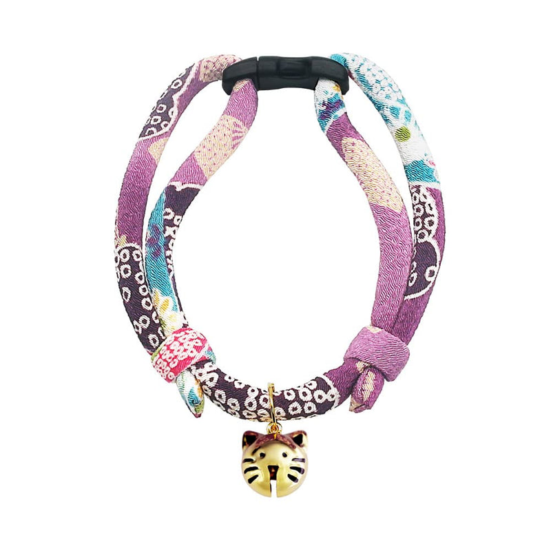 PetSoKoo Cat Collar with Kitty Face Bell. Cute Japan Chirimen Kitten Collar. Soft & Lightweight. Standard (6-13inch,16-32cm) Purple - PawsPlanet Australia