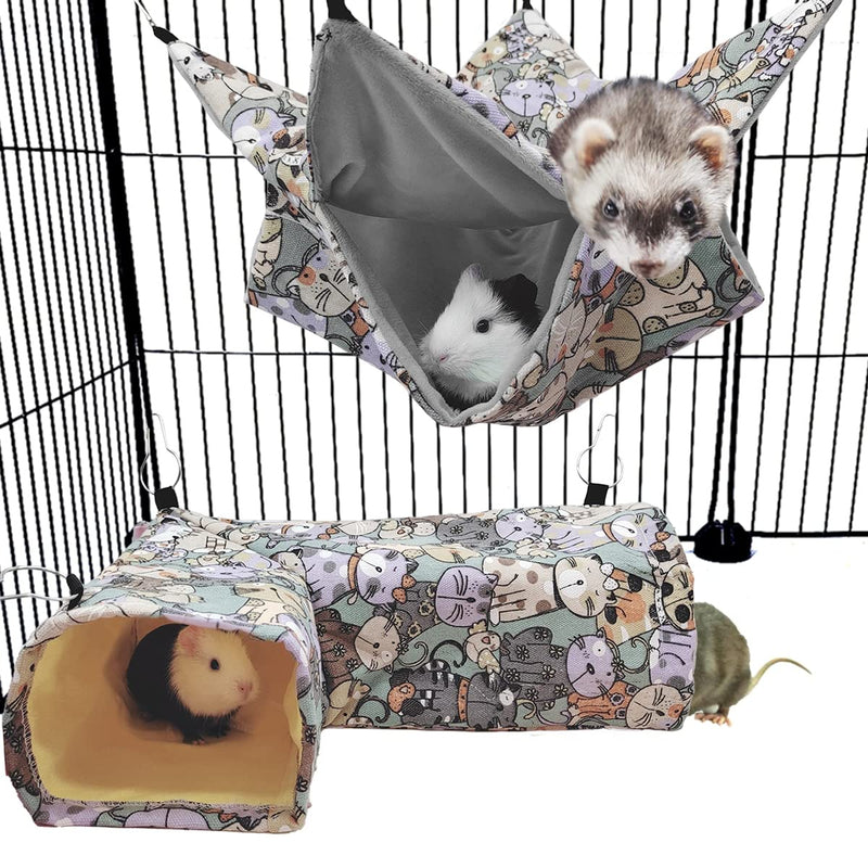 Guinea Pig Ferret Rat Corner Tunnel and Hammock, Guinea Pig Hideout Corner Tunnel & Tubes for Bunny Rabbit Hedgehog Piggy Chinchilla Toys and Cage Accessories 1. Hammock&Tunnel-Cat - PawsPlanet Australia