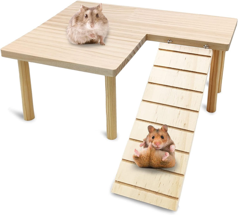 BNOSDM Wooden Hamster Platform with Legs Small Animal Standing Platform Exercise Toy Cage Accessories for Syrian Dwarf Hamsters Guinea Pigs Gerbils Degus Chinchillas Mice Bird Ladder on the side - PawsPlanet Australia