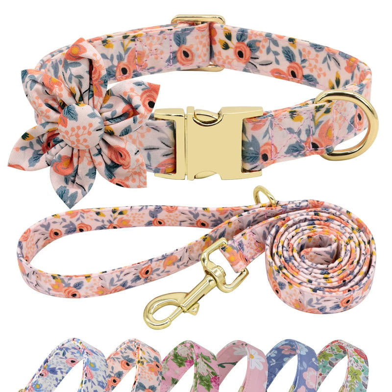 Beirui Cute Girl Dog Collar and Leash Set for Female Dogs- Floral Dog Collar with Flower for Small Medium Large Dogs Puppy, XS:Neck 8-12", Leash 5FT, Orange-1 XS:Neck for 8.0-13.0", leash 5FT - PawsPlanet Australia