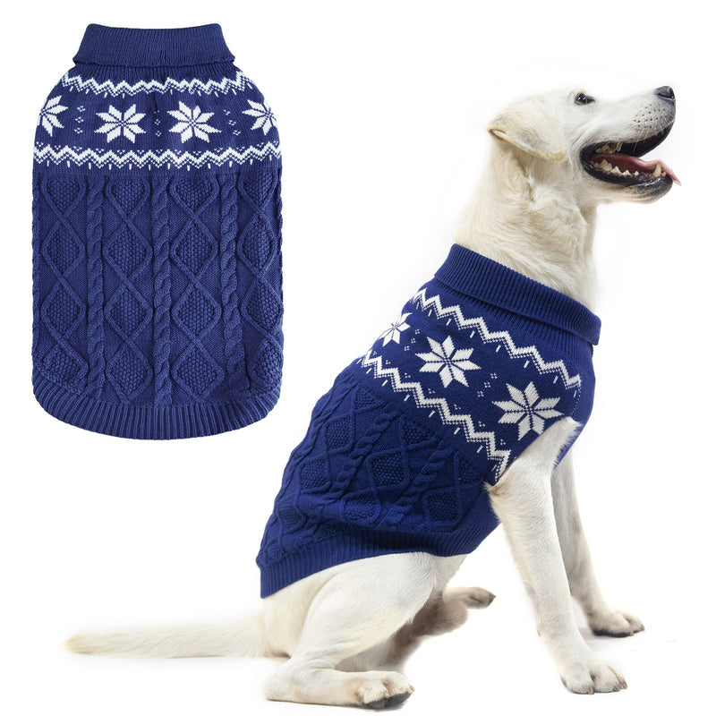 SCIROKKO Warm Winter Dog Sweater - Cold Weather Pet Clothes for Small Medium Large Dogs Indoor Outdoor, Soft Classic Knit Puppy Apparel L Blue - PawsPlanet Australia