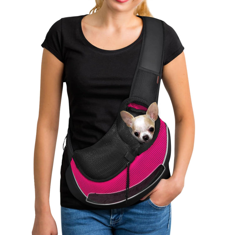 YUDODO Pet Sling Carrier for 5-9 lbs Small Dogs & Cats – Hands-Free Puppy Carrier with Safety Hook, Large Zipper Pocket, Soft Breathable Mesh, Adjustable Strap & Reflective Strip (Pink 3.0 M) - PawsPlanet Australia