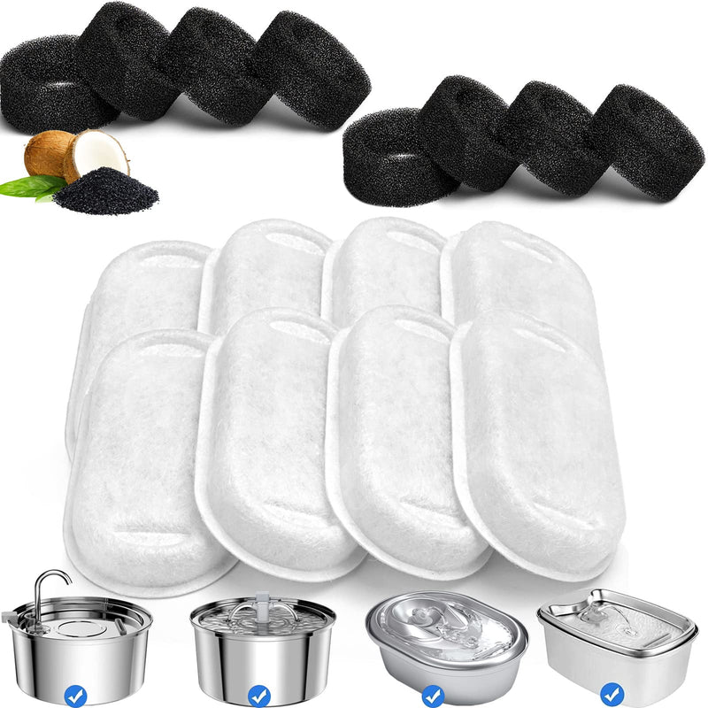 4 Pack / 8 Pack /12 Pack Cat Water Fountain Filters, Replacement Filters for 3.2L/108oz(2L/ 67oz) Stainless Steel Pet Fountain, Dog Water Fountain with 4 Pack / 8 Pack /12 Pack Sponges 8 Carbon Filters + 8 Sponges - PawsPlanet Australia