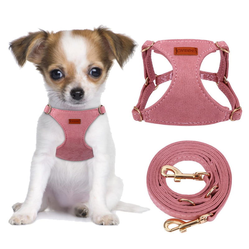 CHEDE No Pull Puppy Harness and Multifunction Dog Leash Set- 8 Colors Soft Adjustable No Choke Escape Proof Cute ,Lightweight Pet Vest Harness for Small and Medium Dog XS Antique Pink