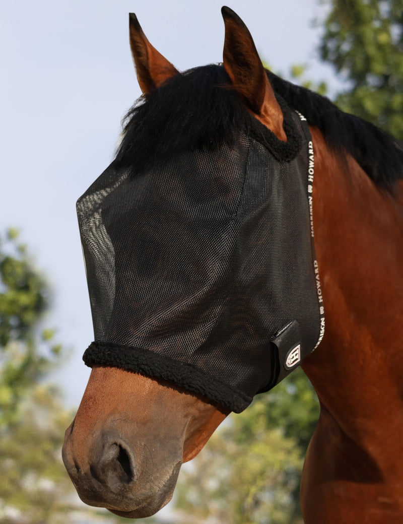 Harrison Howard All Round Mesh Horse Fly Mask UV Protective with Fleece Padded Edging Black L Full (Large) - PawsPlanet Australia