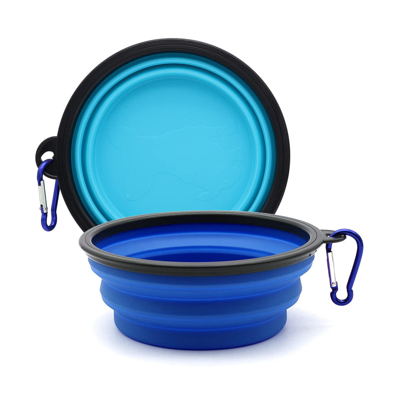 COLLAPSIBLE Dog Cat Bowls 2 Pack Travel Dog Bowls Portable Pet Water Bowl Dog Cat Food Feeder Walking Hiking Camping Bowl for Small Medium Large Dogs Light Blue & Dark Blue - PawsPlanet Australia