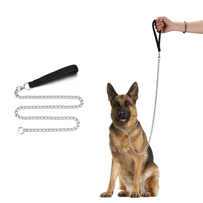 Metal Dog Leash, Integrated Dog Collar and Leash, Chew Proof Dog Chain Leash with P Chain Slip, Heavy Duty Sturdy Pet Dog Leash with Padded Handle for Large Medium Dogs 4’/3.0mm Black Handle with P Chain Slip - PawsPlanet Australia