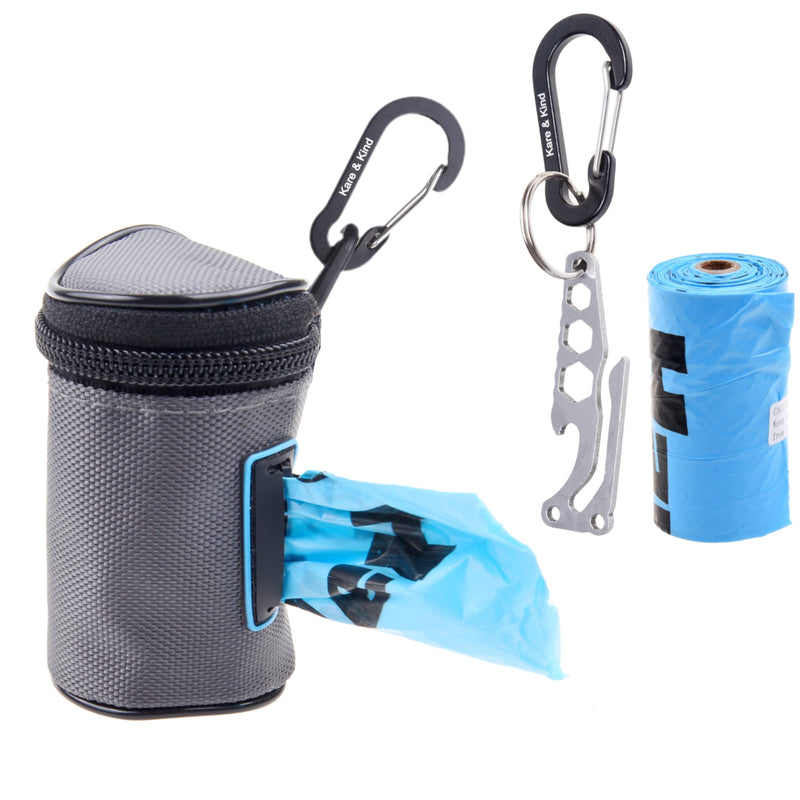 Kare & Kind Pet Waste Bag Dispenser with Dog Poop Holder- Clip On Zippered Poop Bag Holder - Also Includes Pet Waste Bags, Carabiner- Attaches to Leash, Belt, Harness,Collar, Stroller, Backpack - PawsPlanet Australia
