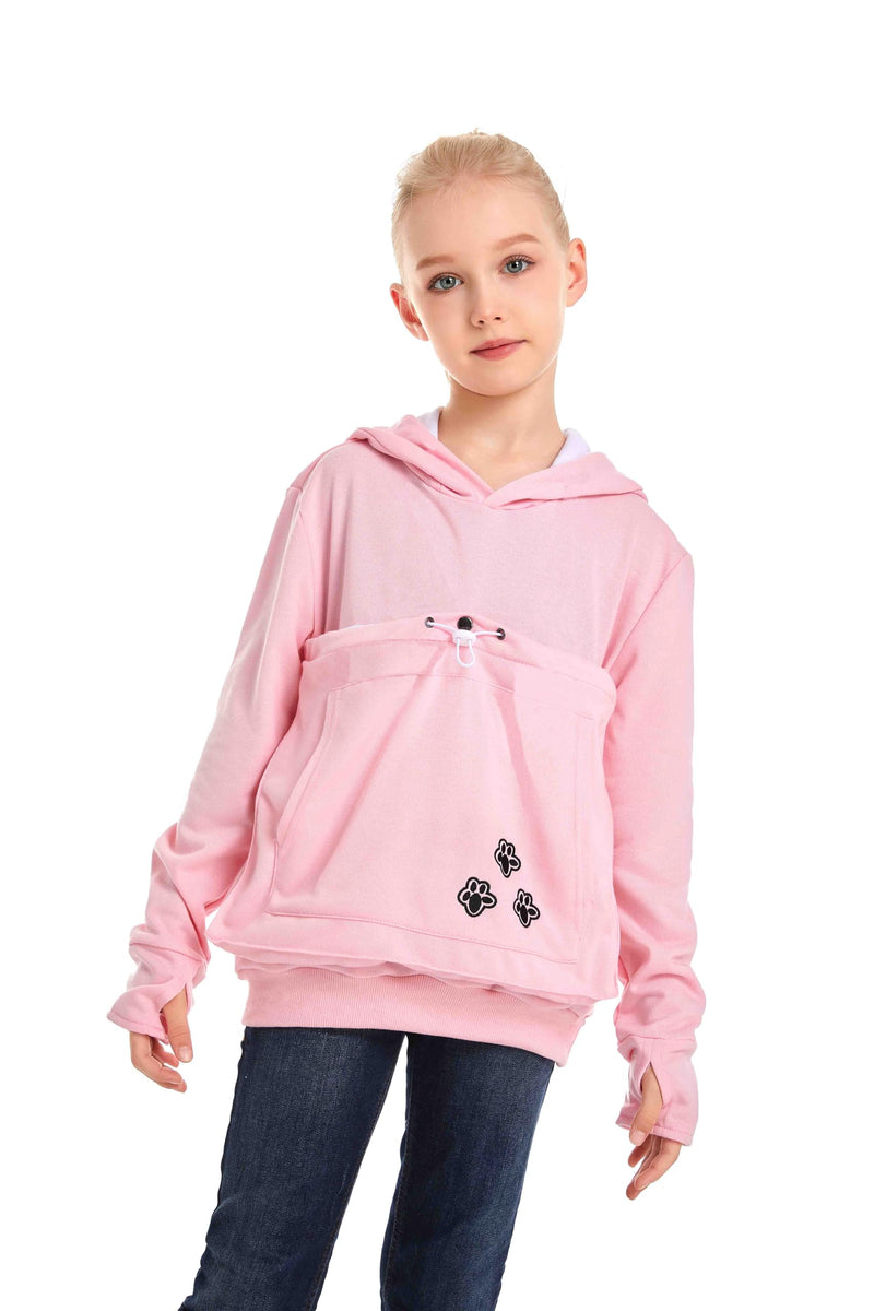 ALYC Boys Girls Hoodies - Pet Holder Kitten Puppy Carriers Pullover Long Sleeve Cat Ear Sweatshirt with Removable Inner Pouch 12-13 Years Pink - PawsPlanet Australia