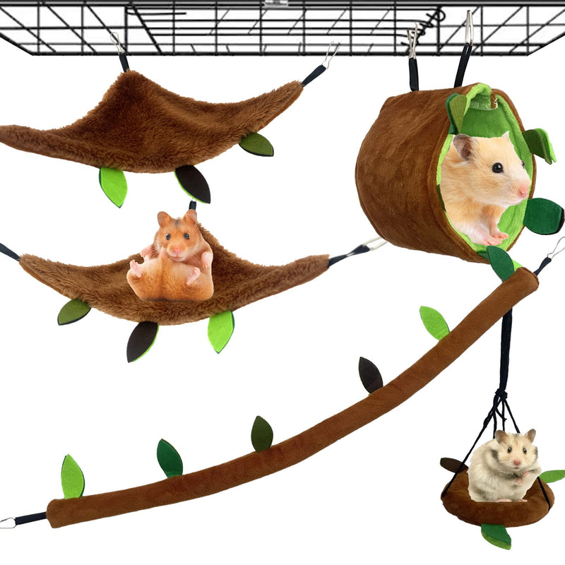 kathson Hamster Hammock Bed Small Animals Hanging Hammocks with Squirrel Cage Accessories Hang Tunnel Swing for Sugar Glider Toys Rat Swing Jungle Set Plush Hamsters Warm Beds (5 Pcs) - PawsPlanet Australia