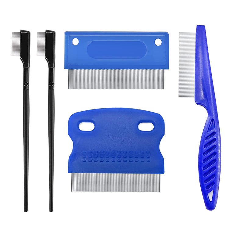 5 Pieces Grooming Combs - Tear Stain Remover for Pets, Lice and Flea Remover, Dandruff and Mucus Removal for Small Dogs and Cats 5-Set