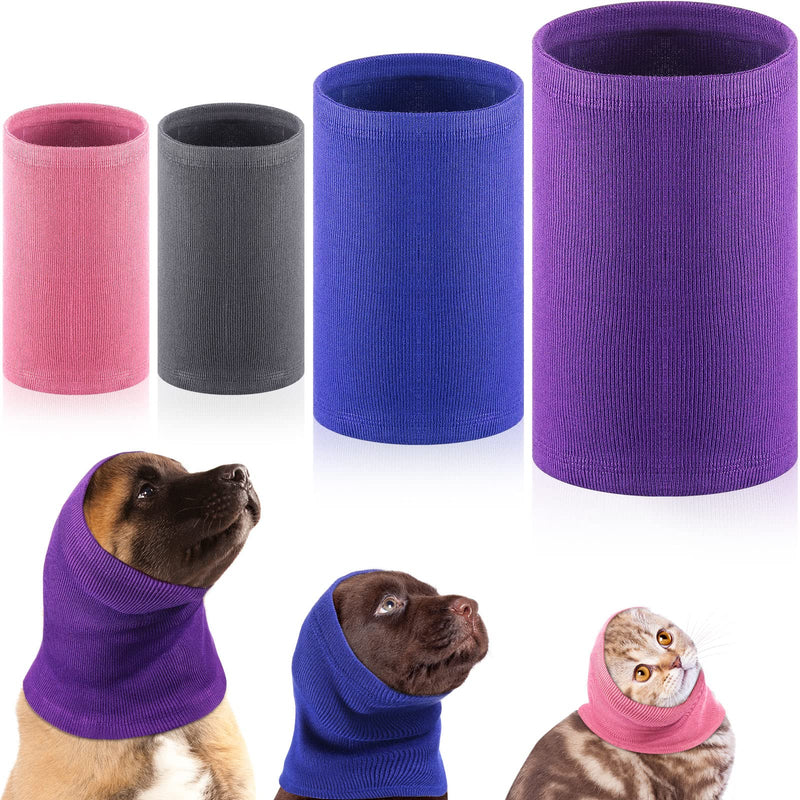 Saintrygo 4 Pcs 3 Size Snoods for Dogs Pet Dog Ear Wrap Cover Dog Sound Proof Ear Muffs for Dogs Barking and Bathing Warm Winter Dog Ear Scarf for Calming Pet(Gray, Pink, Blue, Purple) Gray, Pink, Blue, Purple - PawsPlanet Australia