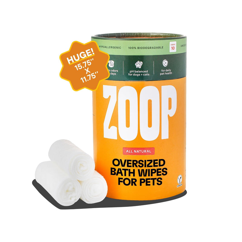 ZOOP XL Pet Wipes for Dogs & Cats – Thick, Huge Bath Wipes for Cleaning, Deodorizing, Conditioning, Wet Dog Wipes for Paws, Butt, Ear, Eye, Face, Whole Body, with Nanosilver-10 Count 10 Count - PawsPlanet Australia