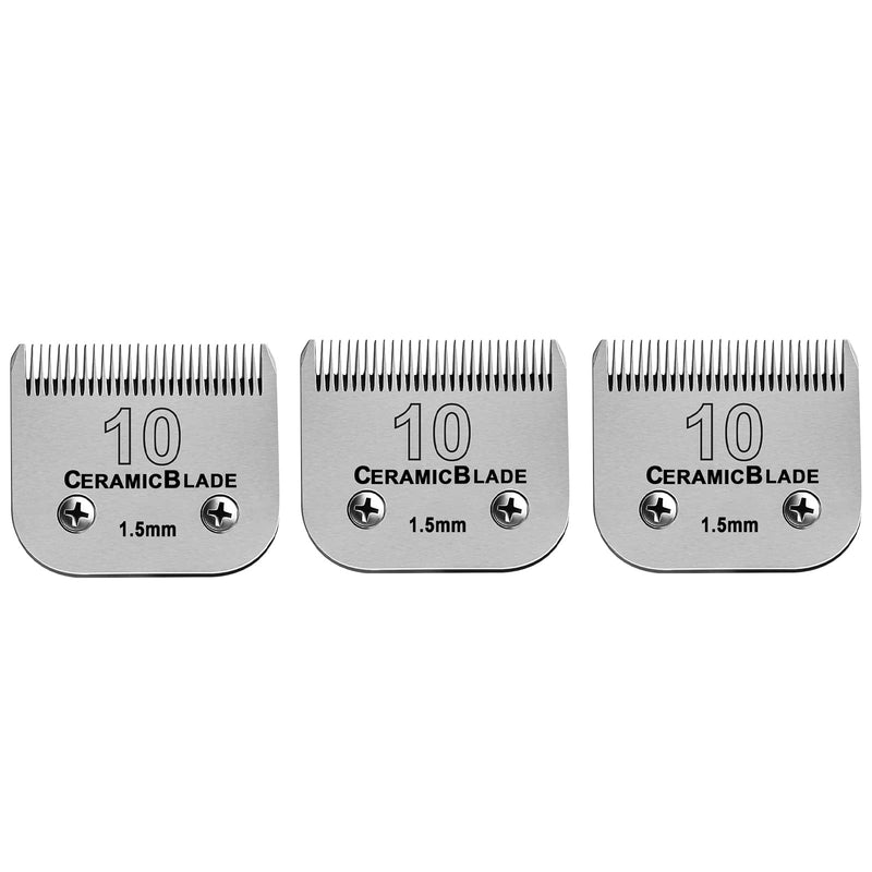 3 Pack Detachable Pet Dog Grooming Clipper Ceramic Blade Sets,Compatible with Andis Size 10 Cut Length 1/16"(1.5mm),Compatible with andis/Oster A5/Wahl KM10 Series Clippers 10# (3 Pack) Silver